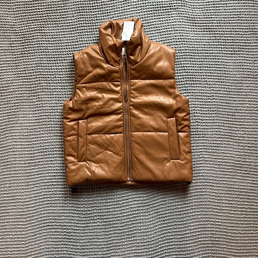 NWT She + Sky Faux Leather Puffer Vest